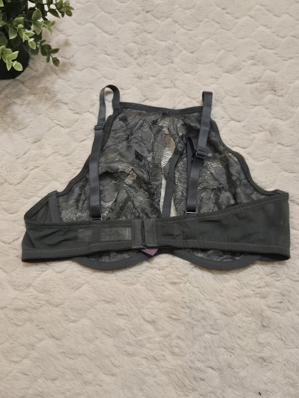 Adore Me Gray Emmeline Unlined Sheer Studded High-Neck Bra, Size 34D - Picture 5 of 8